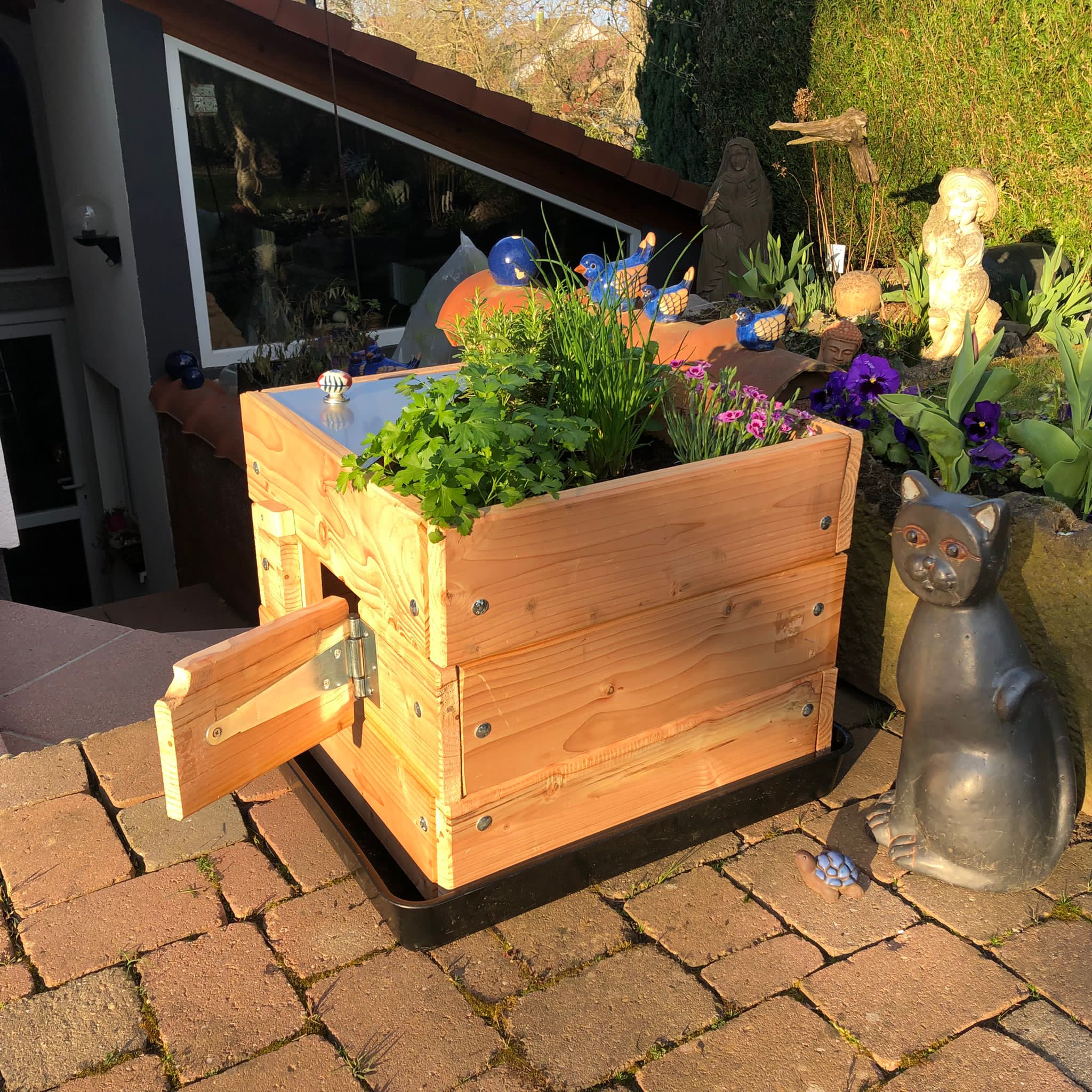 Carré potager composteur en bois et inox pour balcon – Image 4