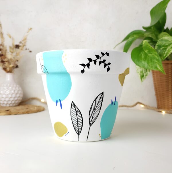 Pot de fleurs boho coloré pour plantes d’intérieur, blanc, turquoise – Image 3