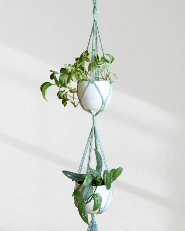 Double suspension pour plantes en macramé, pour pots max. 15cm