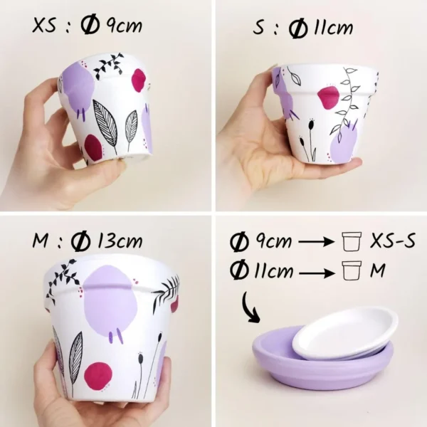 Cache pot en terre cuite blanc et violet – Image 4