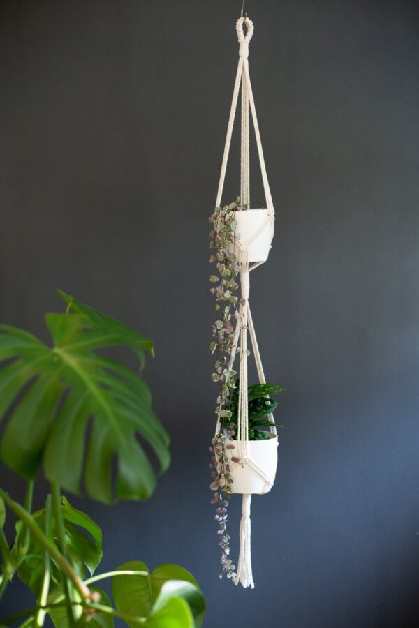 Double Suspension macramé Minimaliste pour Plantes pot max. 12,5cm – Image 2