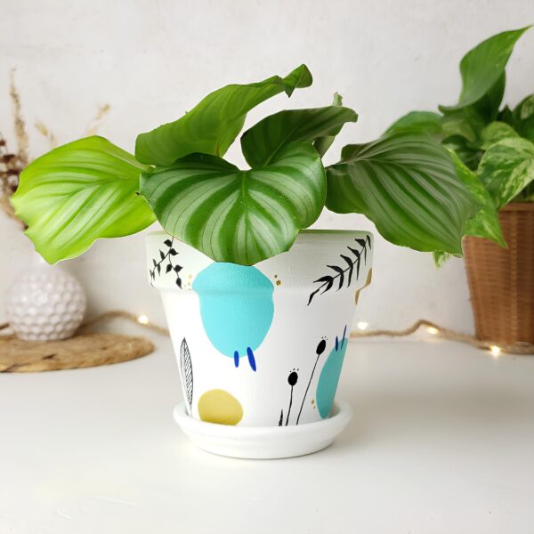 Pot de fleurs boho coloré pour plantes d’intérieur, blanc, turquoise – Image 2
