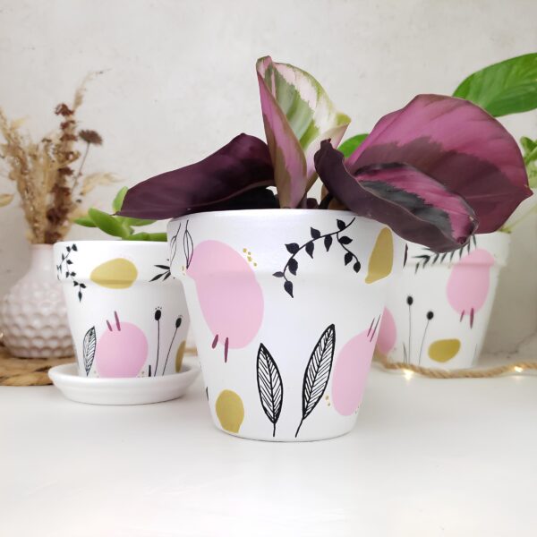 Cache pot pour plantes d’intérieur, blanc, rose et or