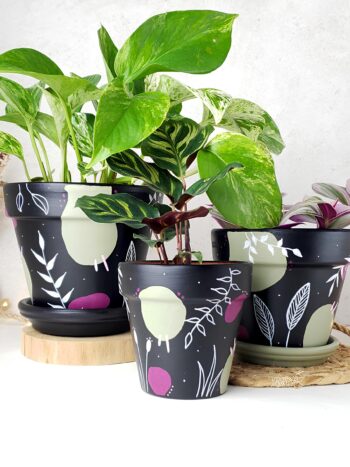 Cache Pot Original Intérieur en terre cuite Noir & Kaki fait à la main