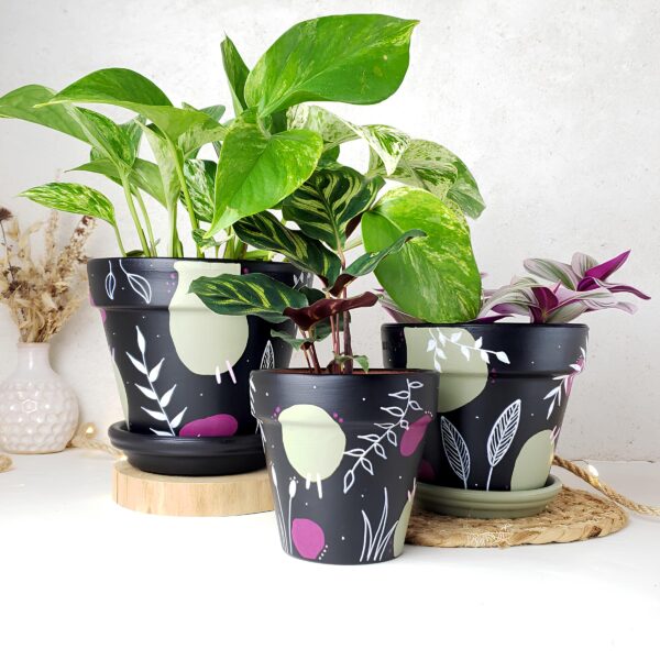 Cache Pot Original Intérieur en terre cuite Noir & Kaki fait à la main