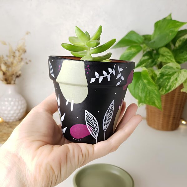 Cache Pot Original Intérieur en terre cuite Noir & Kaki fait à la main – Image 4
