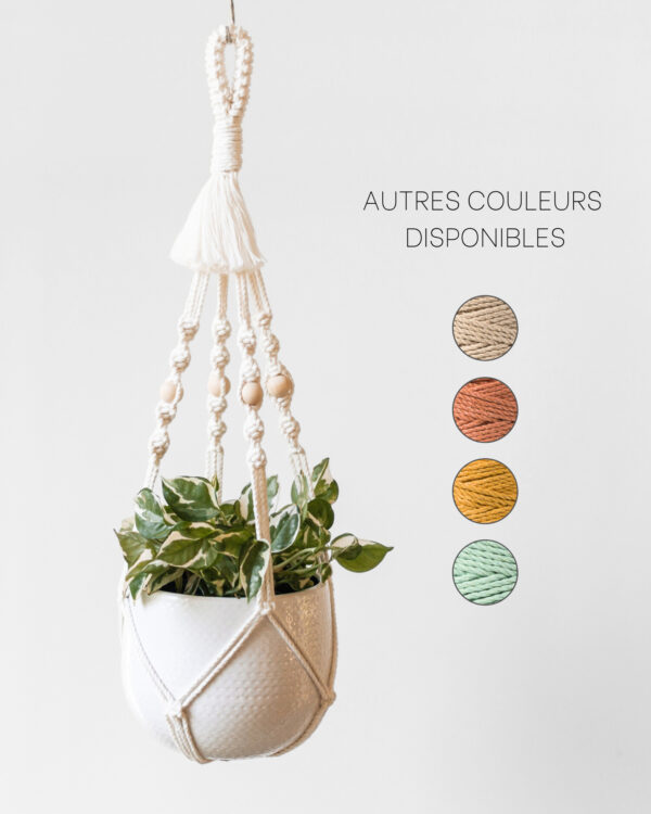 Suspension plante macramé avec perles en bois pot max. 15cm